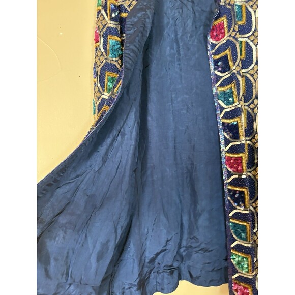 VTG i magnin 100% Silk Sequined Jewel Tone Dress Coat by Judith Ann Creations L - Picture 2 of 16